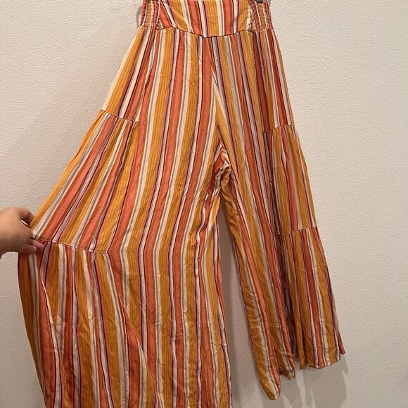 Angie Pants - Angie Women’s Wide Leg Pants Orange Stripe Sz S Waist Tie Boho Festival Prairie